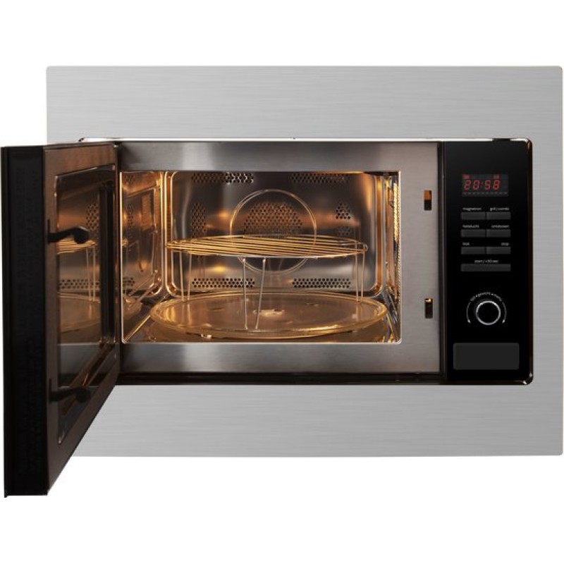 Inventum IMC6125F - Inbouw combi-oven - Hetelucht - Magnetron - Grill - 25 liter - 45 cm hoog - Tot 220 graden - RVS/Zwart