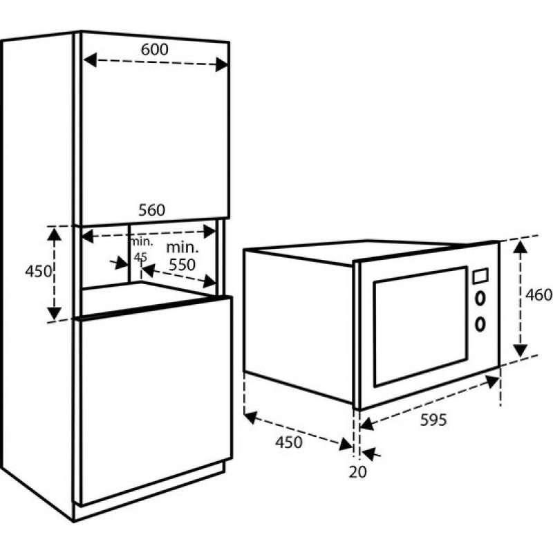 Inventum IMC6125F - Inbouw combi-oven - Hetelucht - Magnetron - Grill - 25 liter - 45 cm hoog - Tot 220 graden - RVS/Zwart