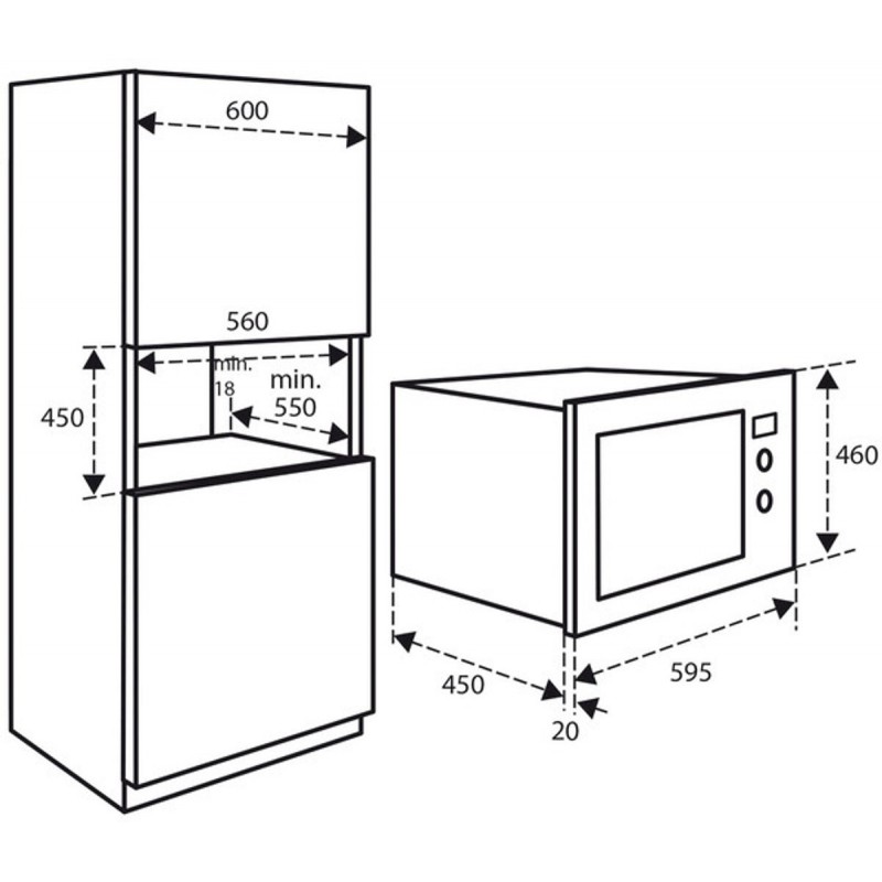 Inventum IMC6132F - Inbouw combi-oven - Hetelucht - Magnetron - Grill - 32 liter - 45 cm hoog - Tot 220 graden - Zwart/RVS