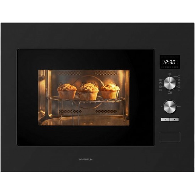 Inventum IMC6132FZWA - Inbouw combi-oven - Hetelucht - Magnetron - Grill - 32 liter - 45 cm hoog - Tot 220 graden - Zwart/RVS