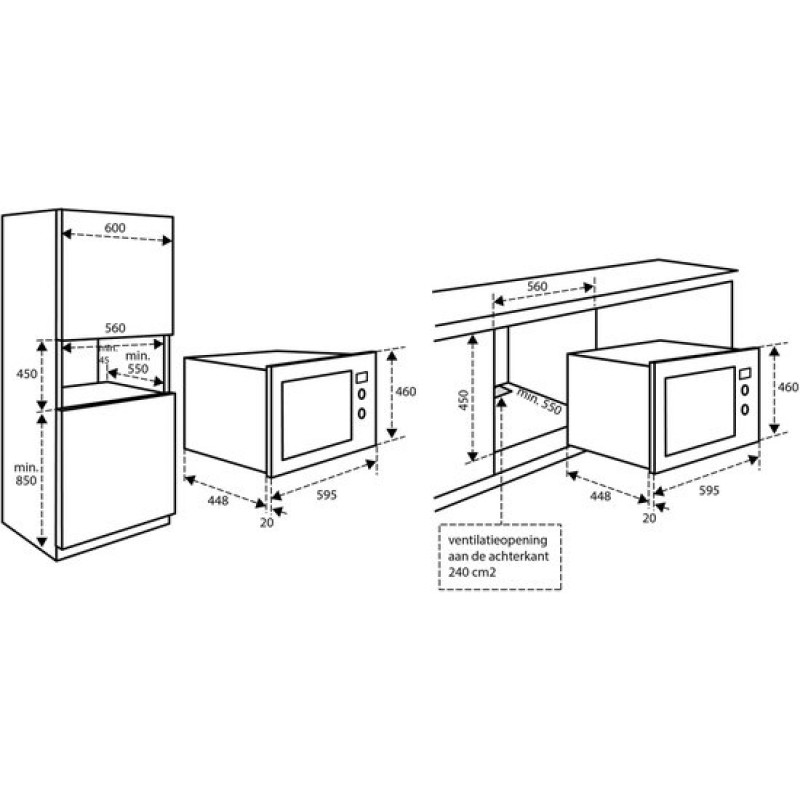 Inventum IMC6132FZWA - Inbouw combi-oven - Hetelucht - Magnetron - Grill - 32 liter - 45 cm hoog - Tot 220 graden - Zwart/RVS