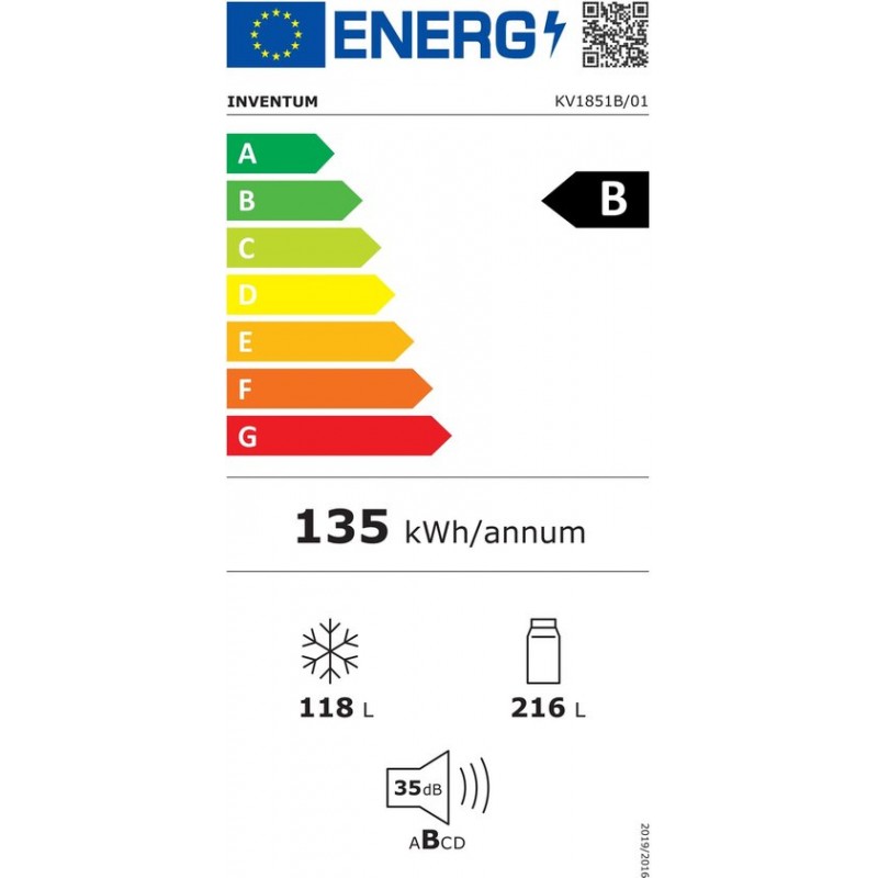 Inventum KV1851B No Frost energiezuinige koel-vriescombinatie - 185cm hoog - 334L - Zeer stil: 35 dB - Superkoelen - Supervriezen - Vrijstaand - Zwart