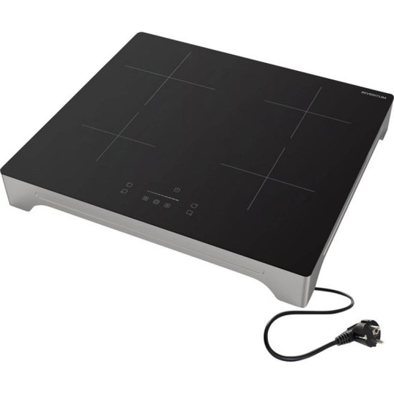 Inventum VKI6010ZIL inductie kookplaat 4 kookzones - 59 cm - 1-fase plug en play - Boost - Timer - Kinderslot - Tot 2600 W - Vrijstaand - Zilver/Zwart