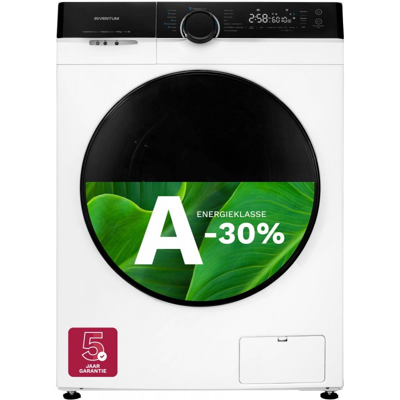 Inventum VWM1010W - Wasmachine - 10kg - 14 programma's - 1400 toeren - Energieklasse A-30% - Steam Clean - Stil: 72 dB - Wit/Zwart