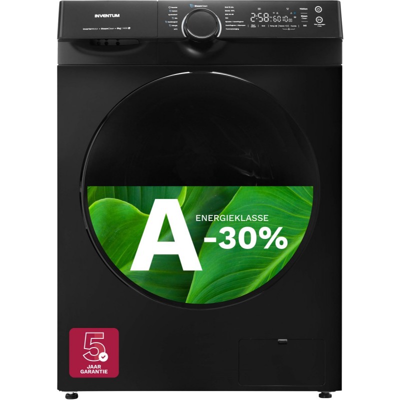 Inventum VWM8030B - Wasmachine - 8kg - 14 programma's - 1400 toeren - Energieklasse A-30% - Steam Clean - Stil: 72 dB - Zwart