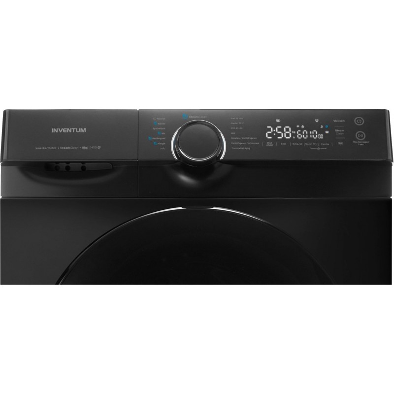 Inventum VWM8030B - Wasmachine - 8kg - 14 programma's - 1400 toeren - Energieklasse A-30% - Steam Clean - Stil: 72 dB - Zwart