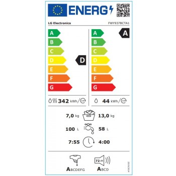 LG EZDispense FWY937BCTA1 was-droogcombinatie met wifi, 13 kg - platina zwart
