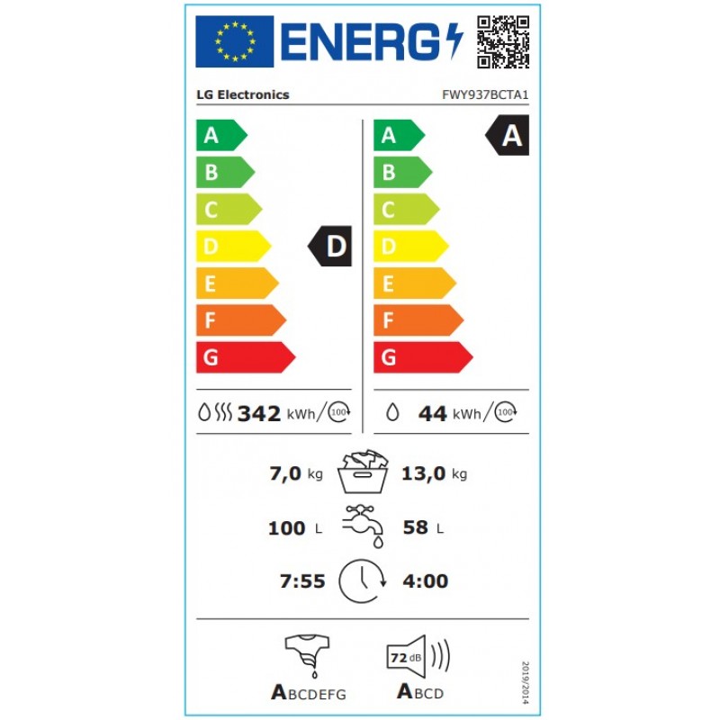 LG EZDispense FWY937BCTA1 was-droogcombinatie met wifi, 13 kg - platina zwart