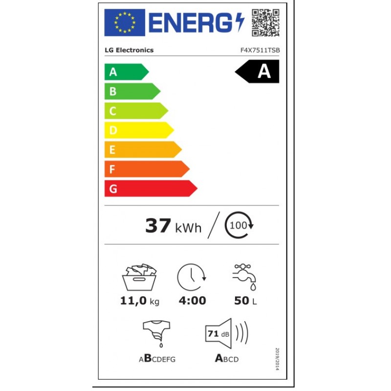 Lg F4X7511TSB - 11 Kg Voorlader Wasmachine Met Ai Direct Drive Turbowash En Stoomfunctie – 1400 Tpm Energieklasse A‑30