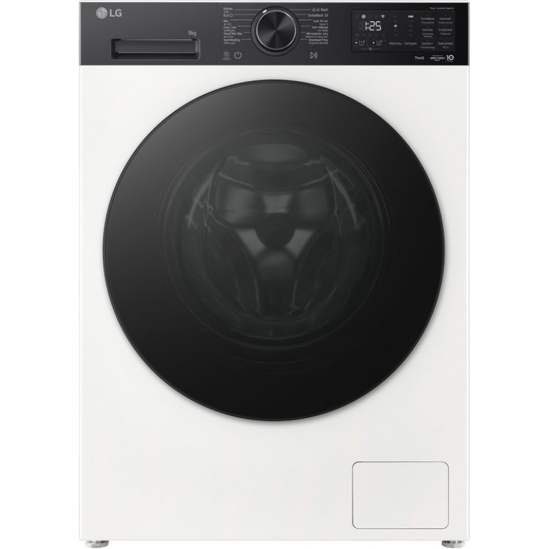 LG F4X5509THB wasmachine 9 kg wit met AI DD voor betere stofverzorging - Inverter Direct Drive voor stille prestaties - 6 Motion voor optimale bewegingen - Steam en TurboWash360 voor sneller schoon - EzDispense doseert automatisch. Energieklasse A