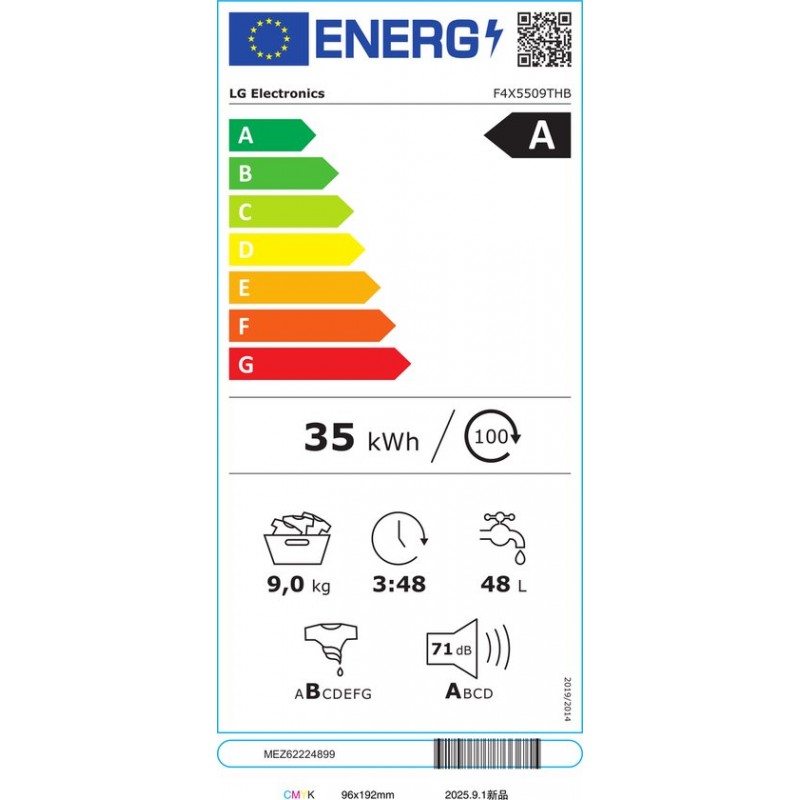 LG F4X5509THB wasmachine 9 kg wit met AI DD voor betere stofverzorging - Inverter Direct Drive voor stille prestaties - 6 Motion voor optimale bewegingen - Steam en TurboWash360 voor sneller schoon - EzDispense doseert automatisch. Energieklasse A