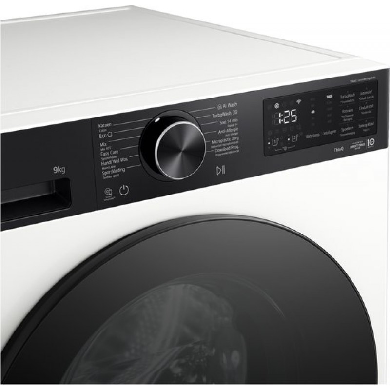 LG F4X5509THB wasmachine 9 kg wit met AI DD voor betere stofverzorging - Inverter Direct Drive voor stille prestaties - 6 Motion voor optimale bewegingen - Steam en TurboWash360 voor sneller schoon - EzDispense doseert automatisch. Energieklasse A