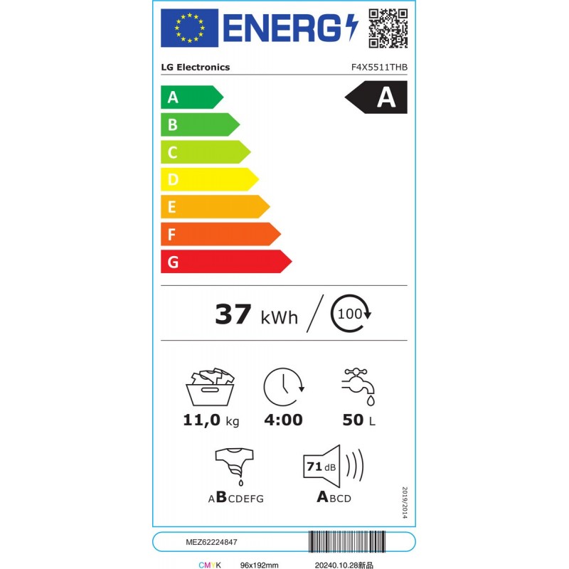 LG F4X5511THB wasmachine 11 kg met AI DD voor betere stofverzorging, TurboWash360˚ voor snel en grondig wassen in ca. 39 min, Steam verwijdert allergenen en bacteriën, ezDispense voor automatisch doseren. Energieklasse A