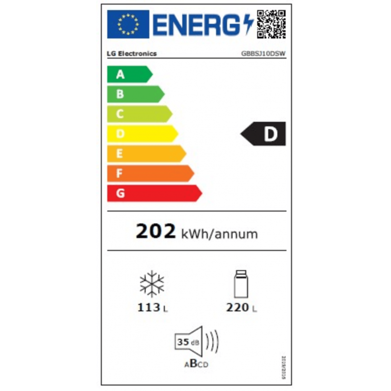 LG GBBSJ10DSW koel‑vriescombinatie 375L met NoFrost, DoorCooling+ voor snelle en gelijkmatige koeling, LinearCooling voor langdurige versheid en ThinQ slimme bediening