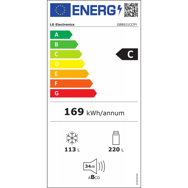 LG GBBSJ1CCPY - Koel-vriescombinatie 333L - Energieklasse C - Zilver - Fresh Converter+ voor ieder soort vlees, fruit of groente - Door Cooling+ waardoor dranken en etenswaren langer vers blijven - Zero Clearance voor iedere keuken