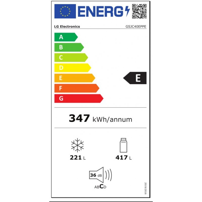 LG GSJC40EPPE Side-by-Side koel-vriescombinatie - 641 liter, energieklasse E - met deur-in-deur - Multi-Airflow - ijs- en waterdispenser - UVNano - Total No Frost - zwart