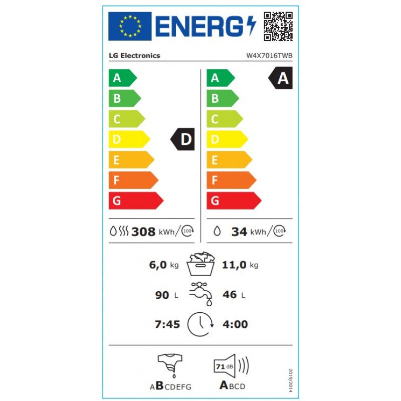 LG Series 7 AI Direct Drive W4X7016TWB wifi-compatibele wasdroger van 11 kg - wit