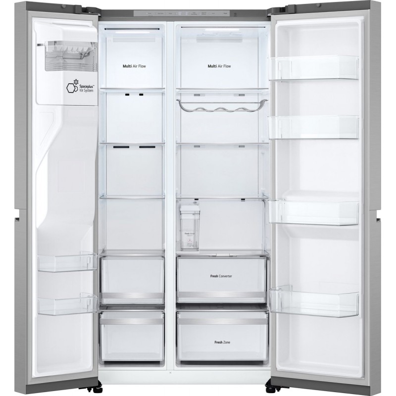 LG GSLE81PYBC Amerikaanse koelkast 628L met water- en ijsdispenser zonder leidingwerk, UVnano (99,99% bacteriën), DoorCooling+, SpacePlus icemaker, FRESH Converter, ThinQ slimme bediening, stille en zuinige Smart Inverter, Energieklasse C.