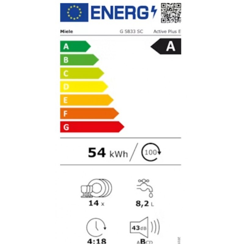 Miele G 5833 SC BW - vrijstaande vaatwasser - besteklade - derbeveiliging - waterproof-systeem - 2 flexcare kopjesrekken - quick powerwash