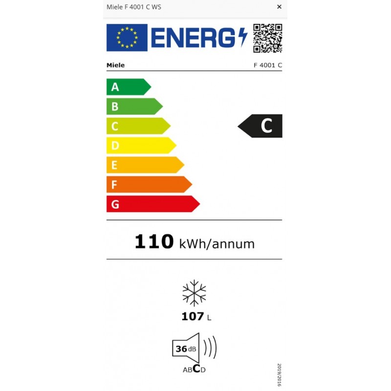 Miele F 4001 C WS - Energieklasse C - Stille vriezer - greeploos  - compact 