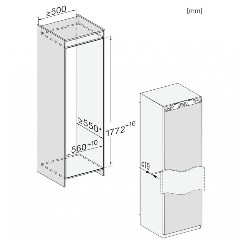 Miele K7747C inbouwkoelkast energielabel C 178CM hoog Deur op Deur