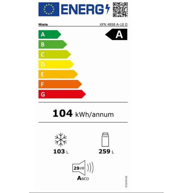 Miele KFN 4898 A-10 D BS - Vrijstaande no frost, 2 deurs koelkast met vriesgedeelte onder , totale netto inhoud 362 liter waarvan 103 liter vriesinhoud
