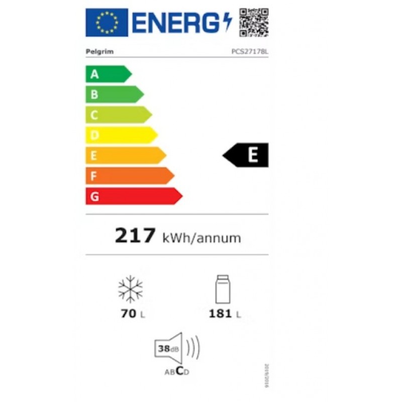 Pelgrim PCS27178L - Koel-vriescombi 178cm - sleepdeur - 38 dB - Energieklasse E 