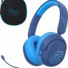 PowerLocus Lion - Koptelefoon kinderen - Kinder Koptelefoon Draadloos - Active Noise Cancelling - Volumelimiet 74/85/94 dB - Boom Microfoon voor Gaming - 70 Uur batterijduur - Blauw