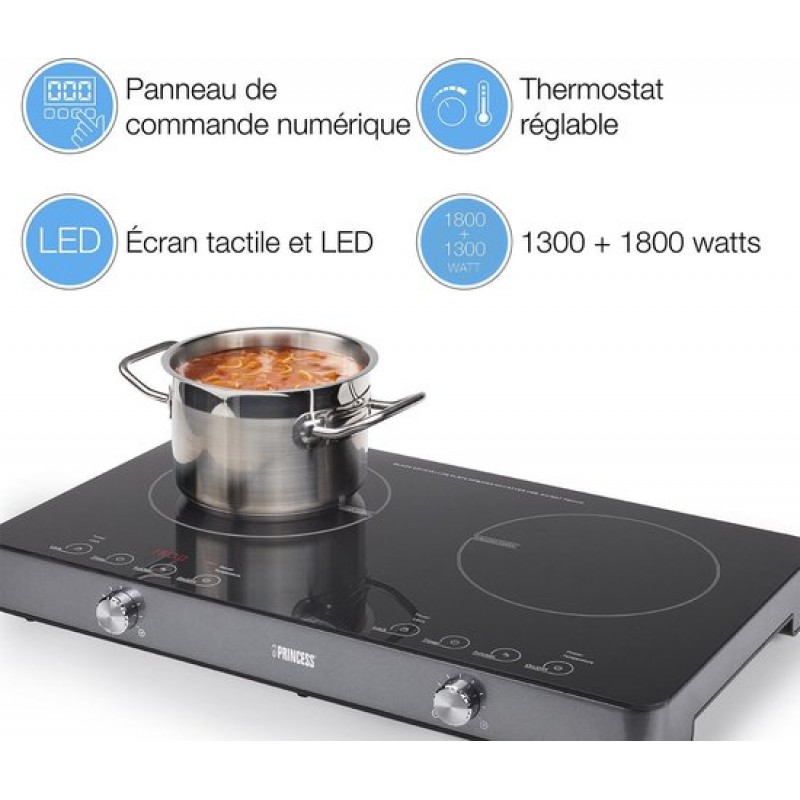 Princess 303011 Dubbele Inductie Kookplaat - Vrijstaand - Digitaal - LED-display - 3100 Watt - Zwart