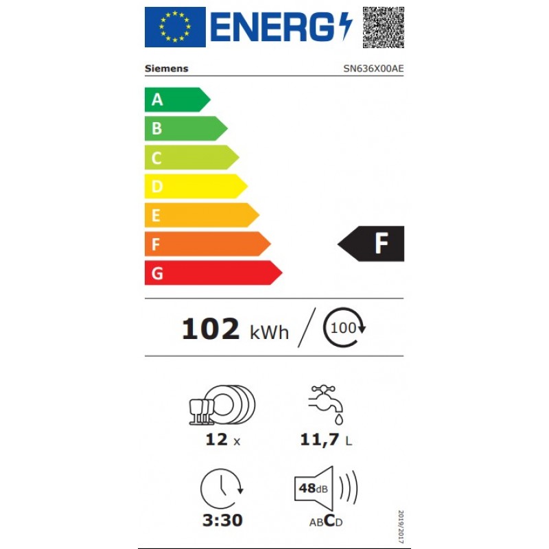 Refurbished - Siemens SN636X00AE - Inbouw Vaatwasser - 60 cm - 12 Couverts - 48 dB - Energieklasse F