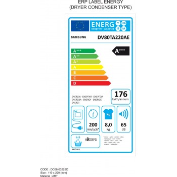 Samsung DV80TA220AE wasdroger Vrijstaand Voorbelading 8 kg Wit