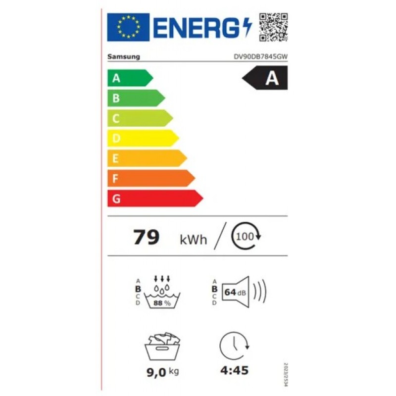 SAMSUNG DV90DB7845GW Wasdrogers 9 kg - 65 dB - A - SmartThings Home Care 