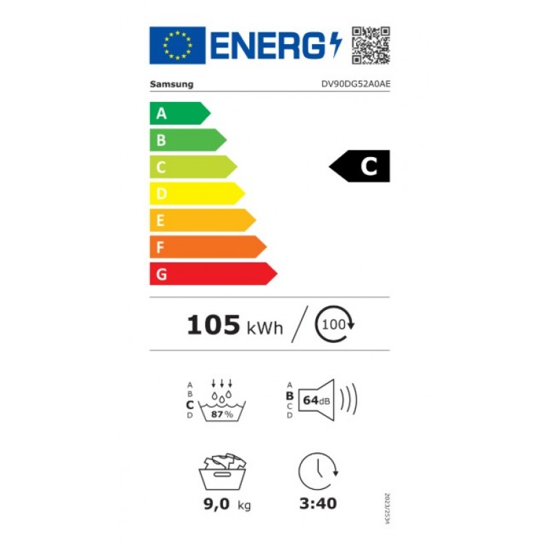Samsung DV90DG52A0AEEN 9kg warmtepompdroger energielabel C