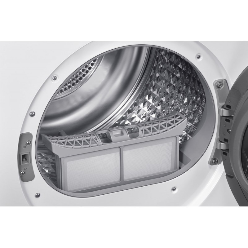 Samsung DV90DG52A0TE, Vrijstaand, Voorbelading, Warmtepomp, Wit, Knoppen, Draaiknop, Glazen deur