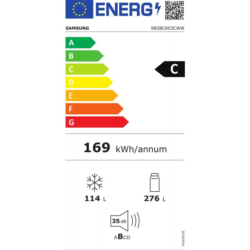 Samsung RB38C603CWW - Vrijstaande koel-vriescombinatie - 390 l - Energielabel C - Wit