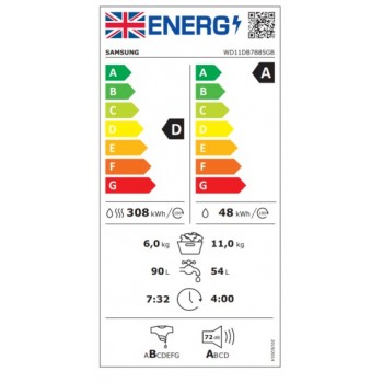 SAMSUNG Series 7 AI Energy WD11DB7B85GBU1 WiFi-compatibele wasdroog combinatie van 11 kg - Zwart