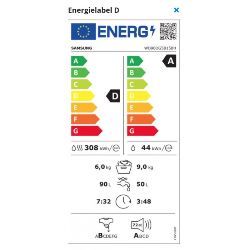 SAMSUNG WD90DG5B15BH 5000-serie EcoBubble Was-droogcombinatie