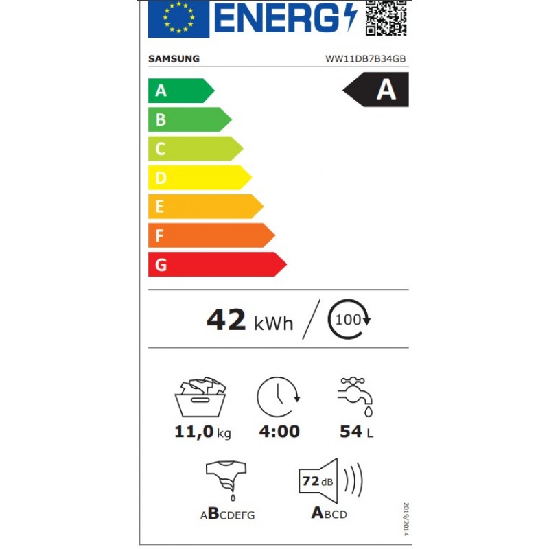 Samsung WW11DB7B34GB - Wasmachine - 11 kg - 1400 tpm - AI EcoBubble - Energieklasse A - Zwart