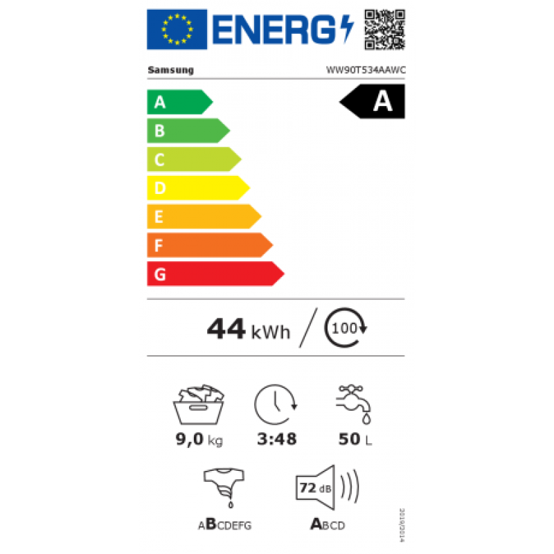 Samsung WW90T534AAWC – Wasmachine 9 Kg – 1400 Tpm – Ecobubble – Stoomfunctie – Smartthings