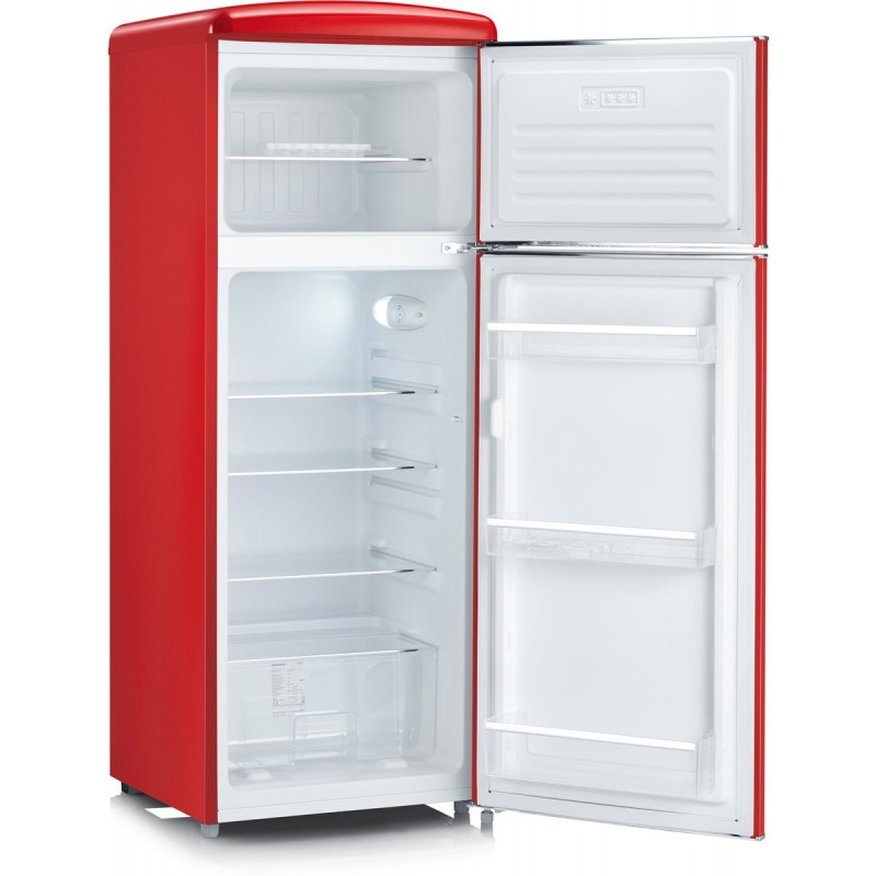 Severin RKG 8944 Retro Koel-vriescombinatie Dubbeldeurs – 206L – Rood – LED Verlichting – Energiezuinig
