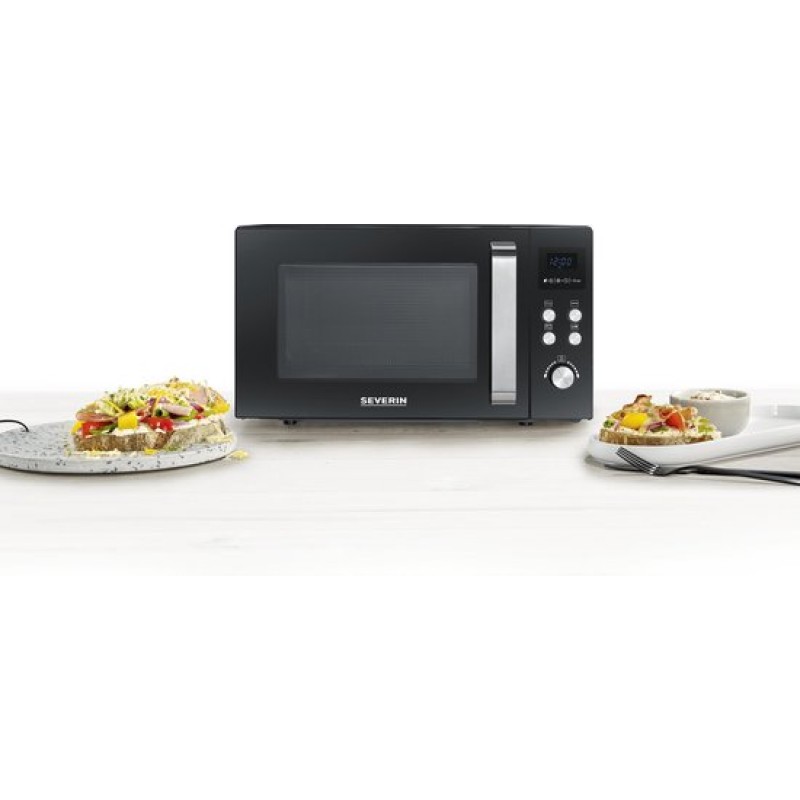 Severin MW 7752 - Combi magnetron met grill- en heteluchtfunctie - Incl. Pizzaplaat Ø 28 cm - 25 Liter - Timer en Automatische programma's - Zwart / Zilver