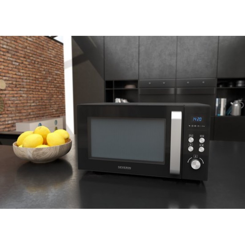 Severin MW 7752 - Combi magnetron met grill- en heteluchtfunctie - Incl. Pizzaplaat Ø 28 cm - 25 Liter - Timer en Automatische programma's - Zwart / Zilver