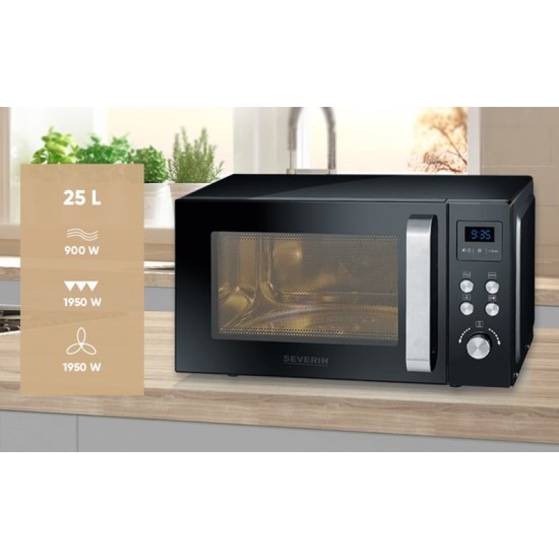 Severin MW 7752 - Combi magnetron met grill- en heteluchtfunctie - Incl. Pizzaplaat Ø 28 cm - 25 Liter - Timer en Automatische programma's - Zwart / Zilver
