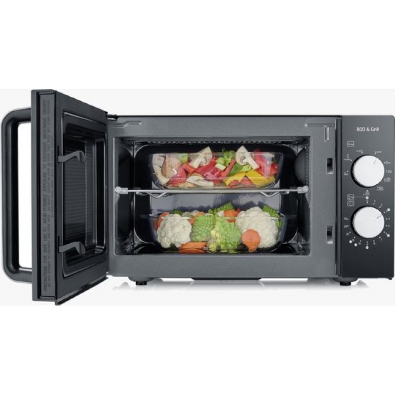Severin MW 7762 2 Magnetron met Grill - Innovatieve vlakke glazen bodem - Koken op Twee Niveaus - 33% meer inhoud - 20 Liter - Zwart