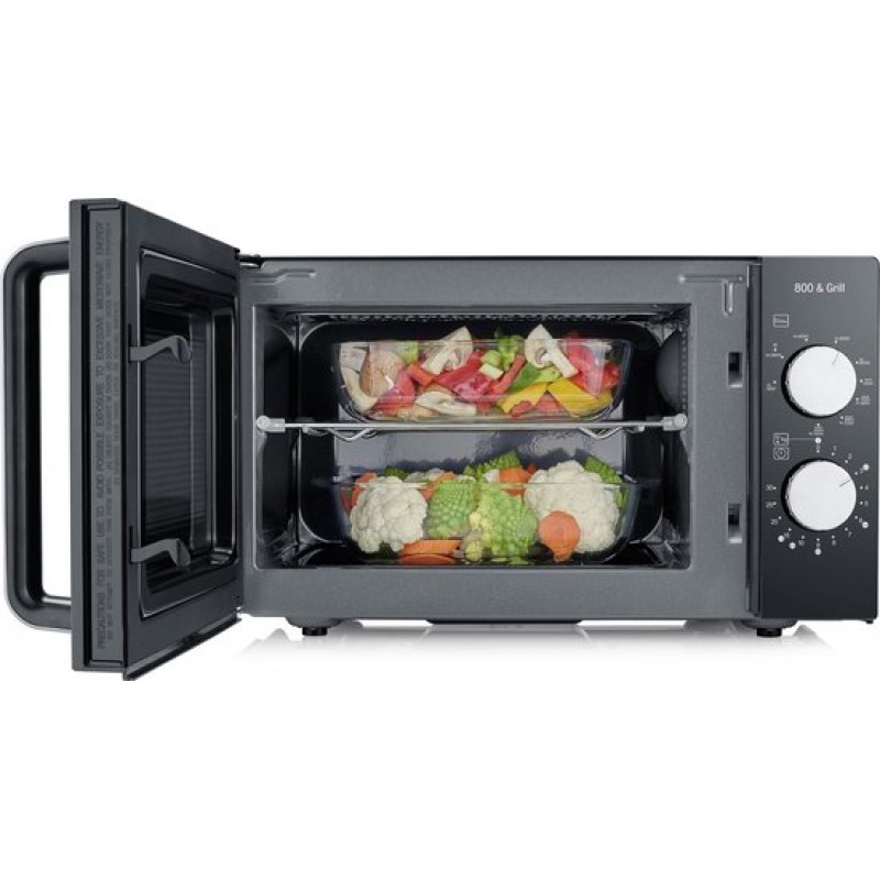 Severin MW 7762 2 Magnetron met Grill - Innovatieve vlakke glazen bodem - Koken op Twee Niveaus - 33% meer inhoud - 20 Liter - Zwart