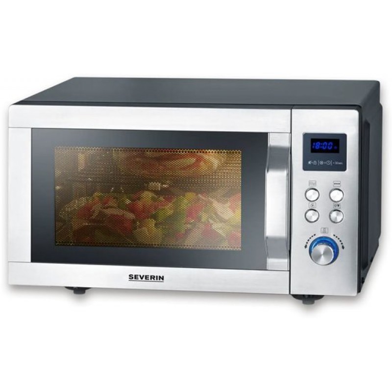 Severin MW 7777 Combi magnetron - Glazen Bodem zonder Draaiplateau - Ultra-Hetelucht tot 230 °C - 25 Liter - RVS