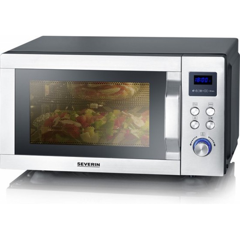 Severin MW 7777 Combi magnetron - Glazen Bodem zonder Draaiplateau - Ultra-Hetelucht tot 230 °C - 25 Liter - RVS