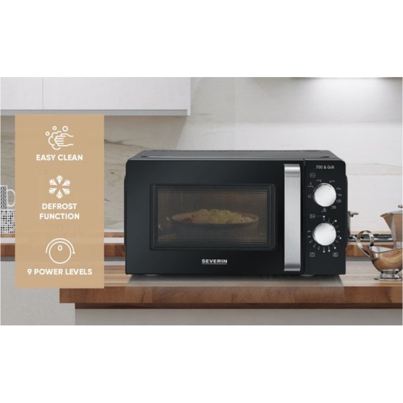 Severin MW 7781 - Magnetron met grill - 17 liter - Draaiknop bediening - Zwart