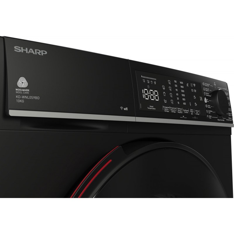 Sharp KDWNL0S9BDBE - warmtepomp droger - 10KG - energie label D - 15 programma's - WIFI - LED trommelverlichting - white LED display - mat zwart