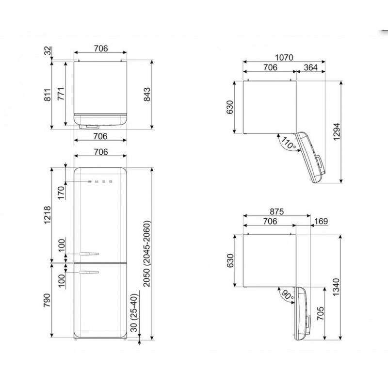 SMEG FAB38RRD5 - Energieklasse E - NoFrost - Vershoudzone - B70cm x H200 cm